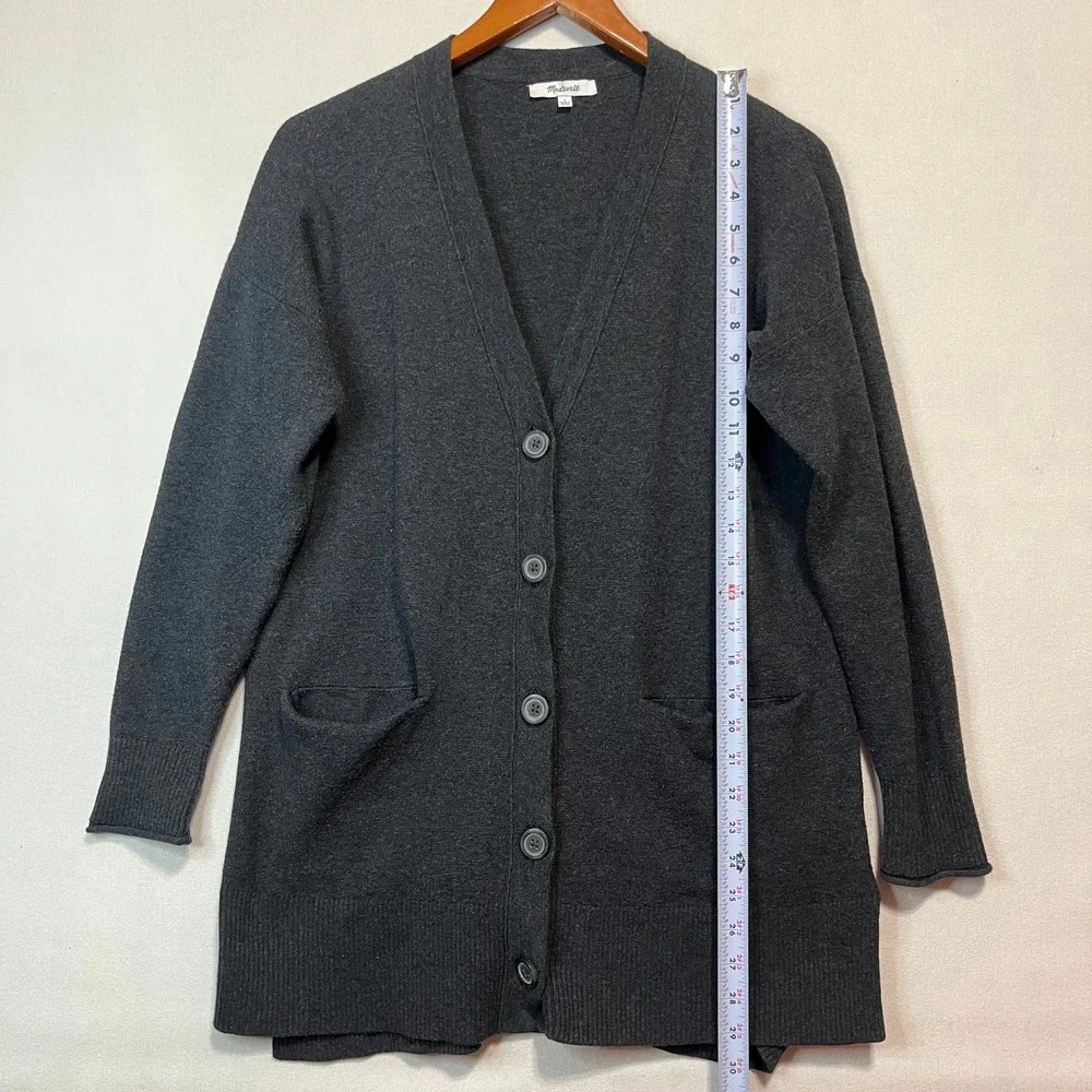 Madewell Charcoal Gray V-Neck Button Front Long Cardigan Cotton Sweater - Size S
